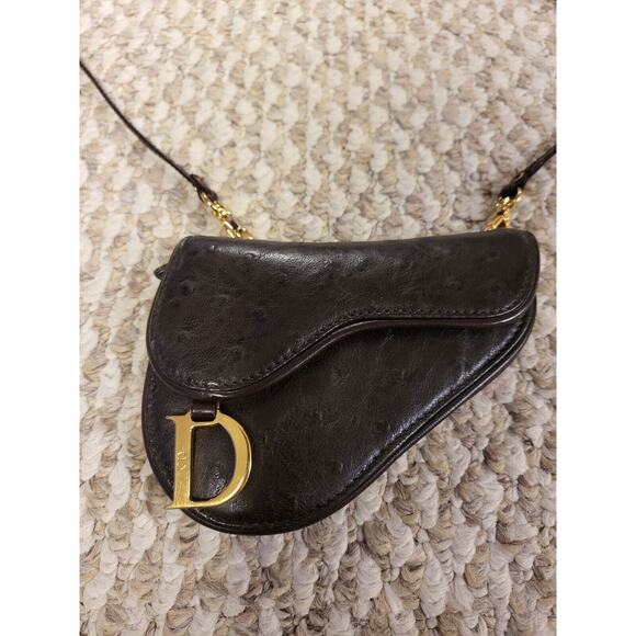 Dior Ostrich Black Saddle Coin Wallet - Picture 2 of 5